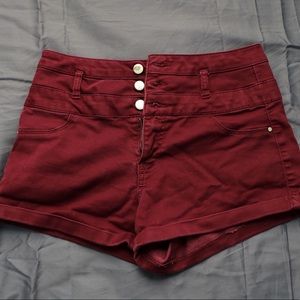 Burgundy High Waisted Shorts